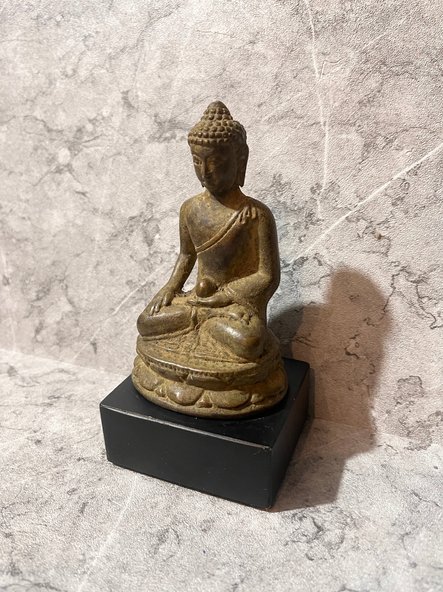 Bronze Buddha Meditation on Iron Stand – Handcrafted Balinese Figure Decoration