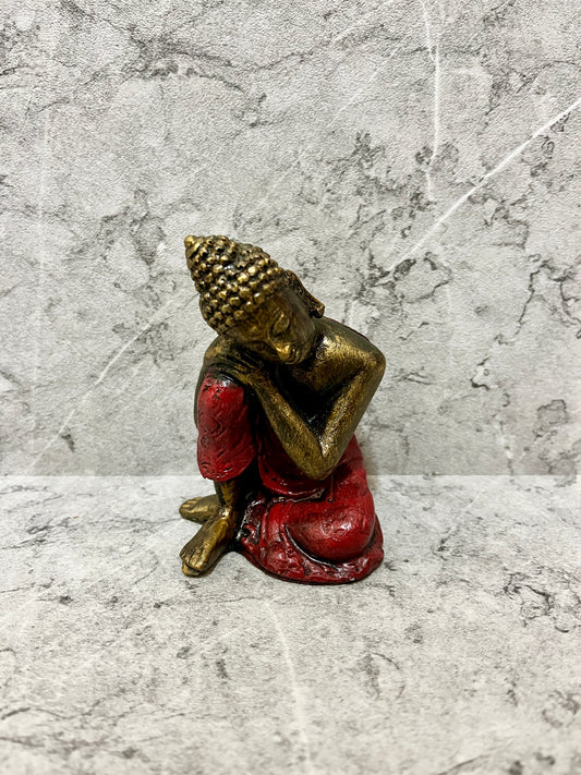 Red Robe Buddha Sculpture: Resin Meditation Figure, Peaceful Home Decor
