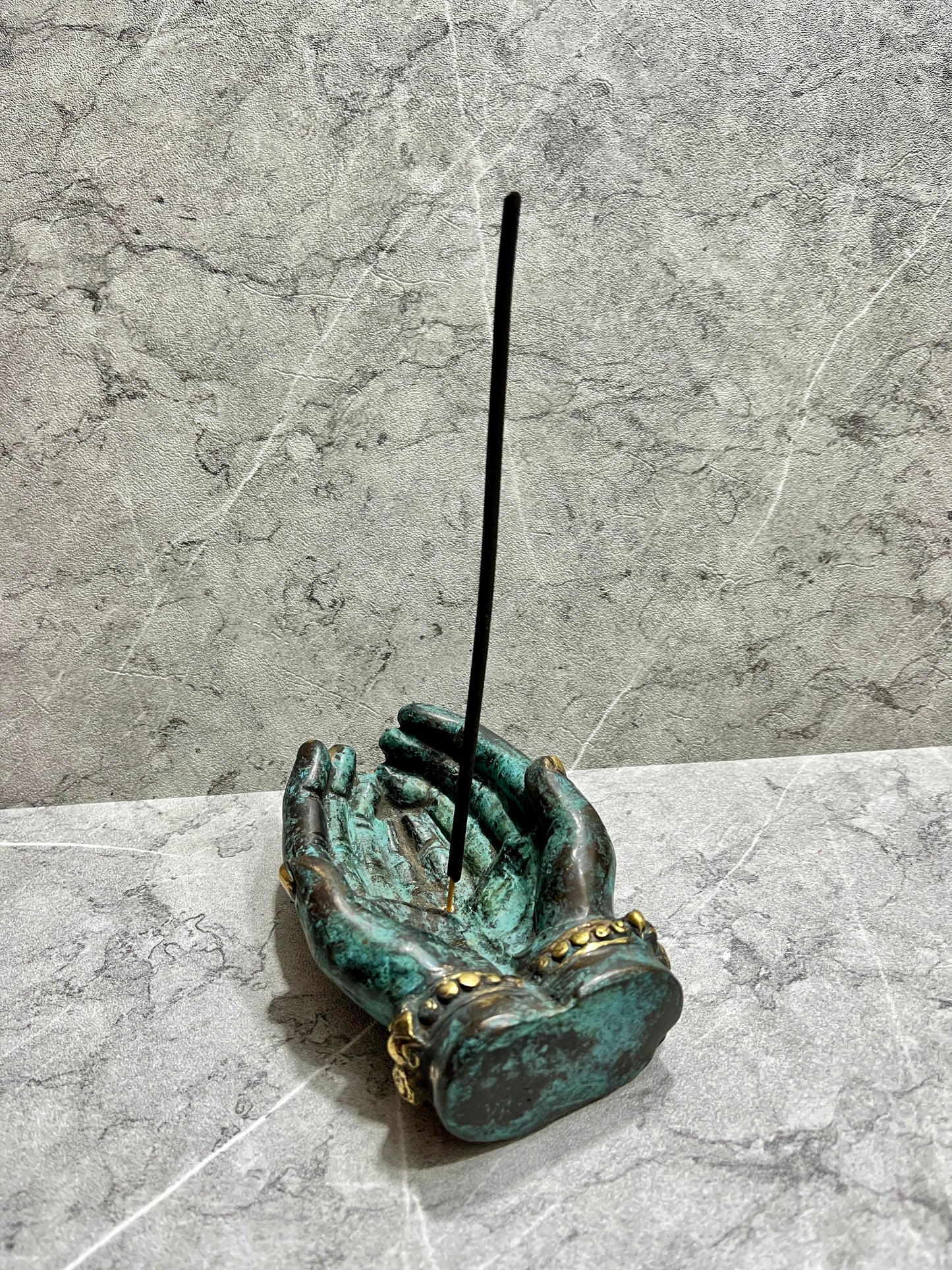 Bronze Hand Incense Holder: Balinese Artisan Home Decor