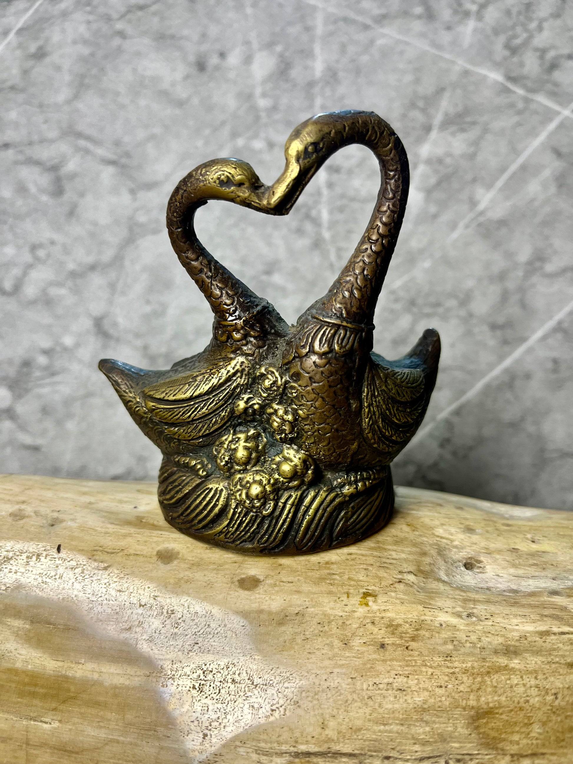 Bronze Swan Sculpture: Vintage-Style Couple Figurine, Balinese Handmade