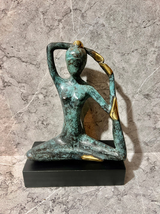 Bronze Woman Yoga Sculpture on Iron Stand – Handcrafted Balinese Art Figure Decoration