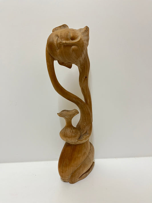 Vessel of Grace – Abstract Wooden Woman Holding Vase | Balinese Hand-Carved Art