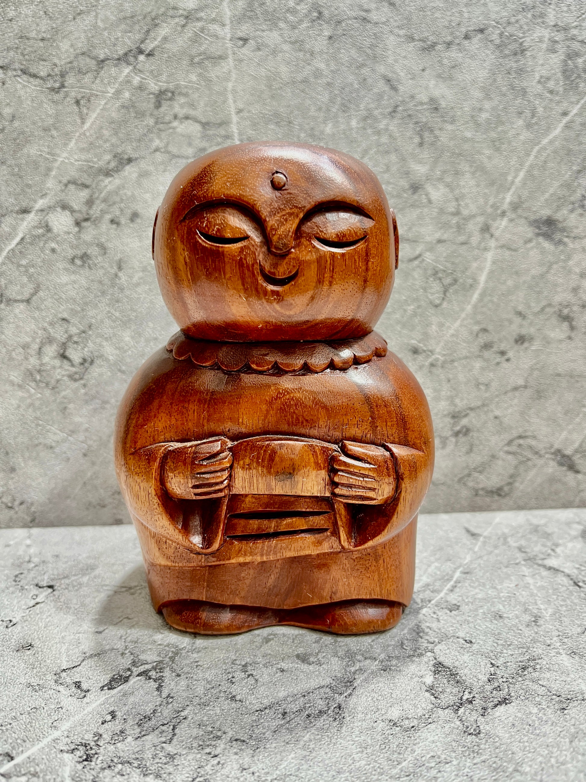 Hand-Carved Wooden Jizo Statue: Balinese Home & Garden Decor