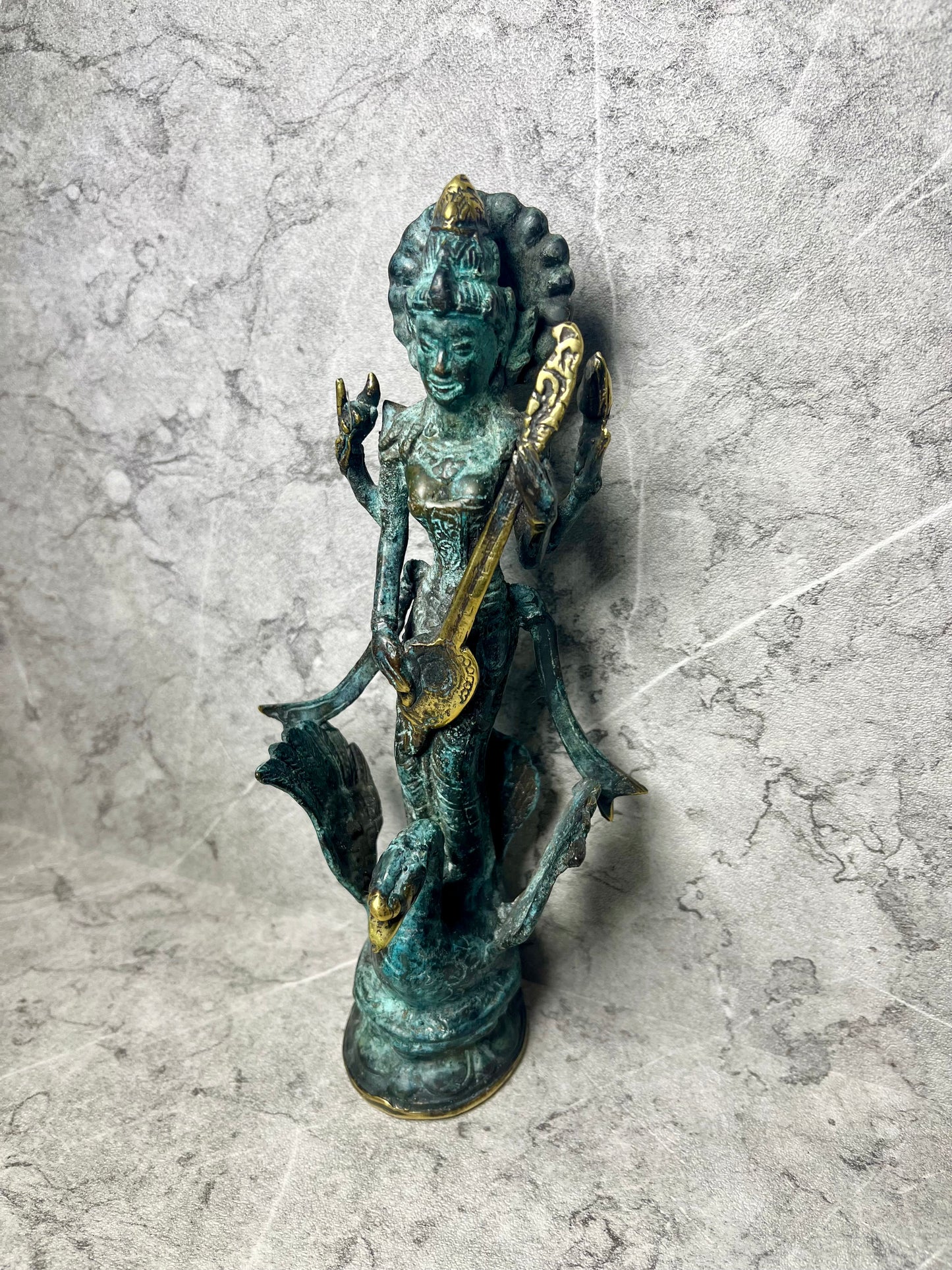 Bronze Saraswati Statue: Hindu Goddess of Wisdom, Balinese Art