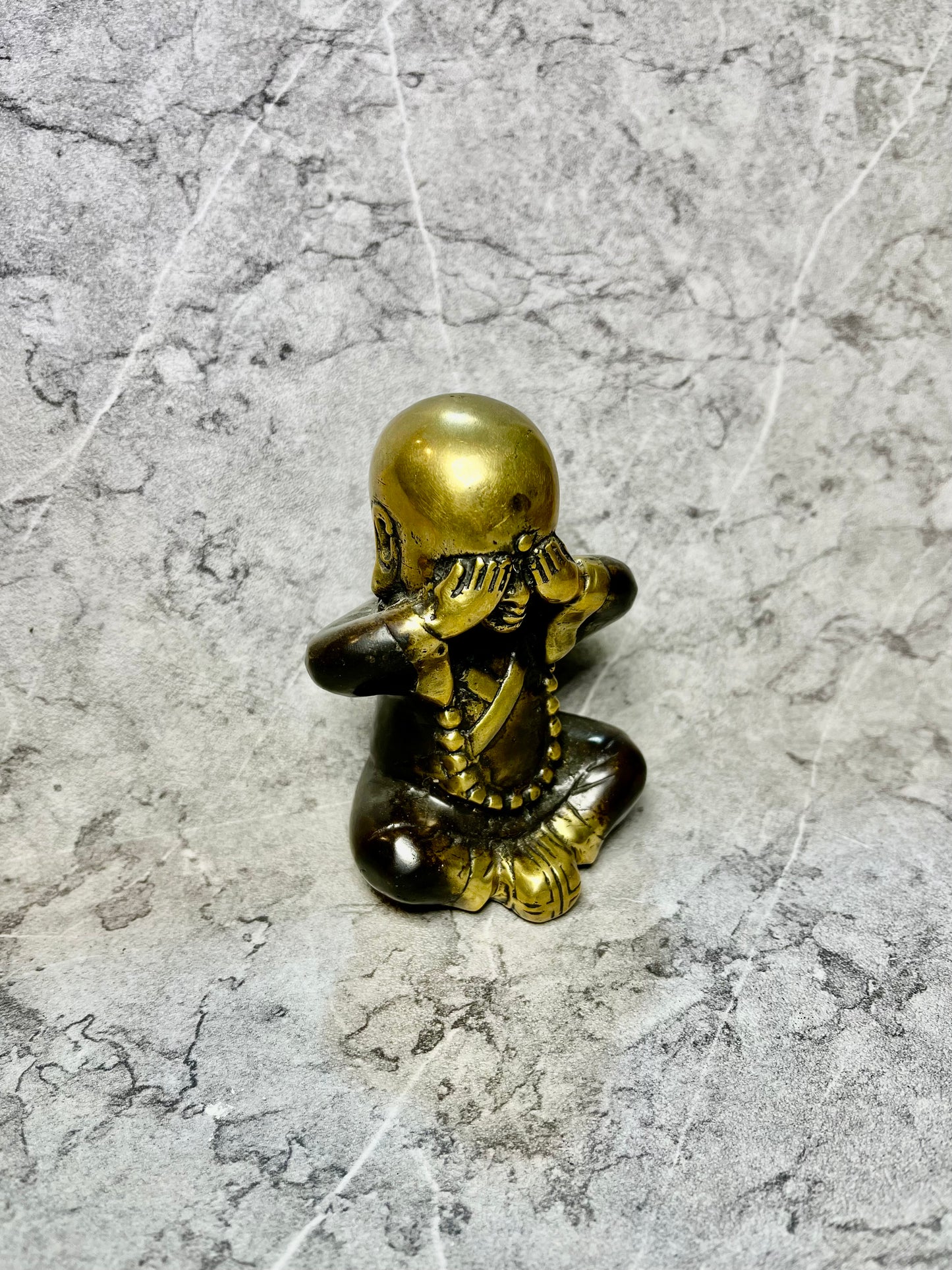 Silent Serenity – Bronze Little Buddha Covering Eyes | Miniature Spiritual Decor