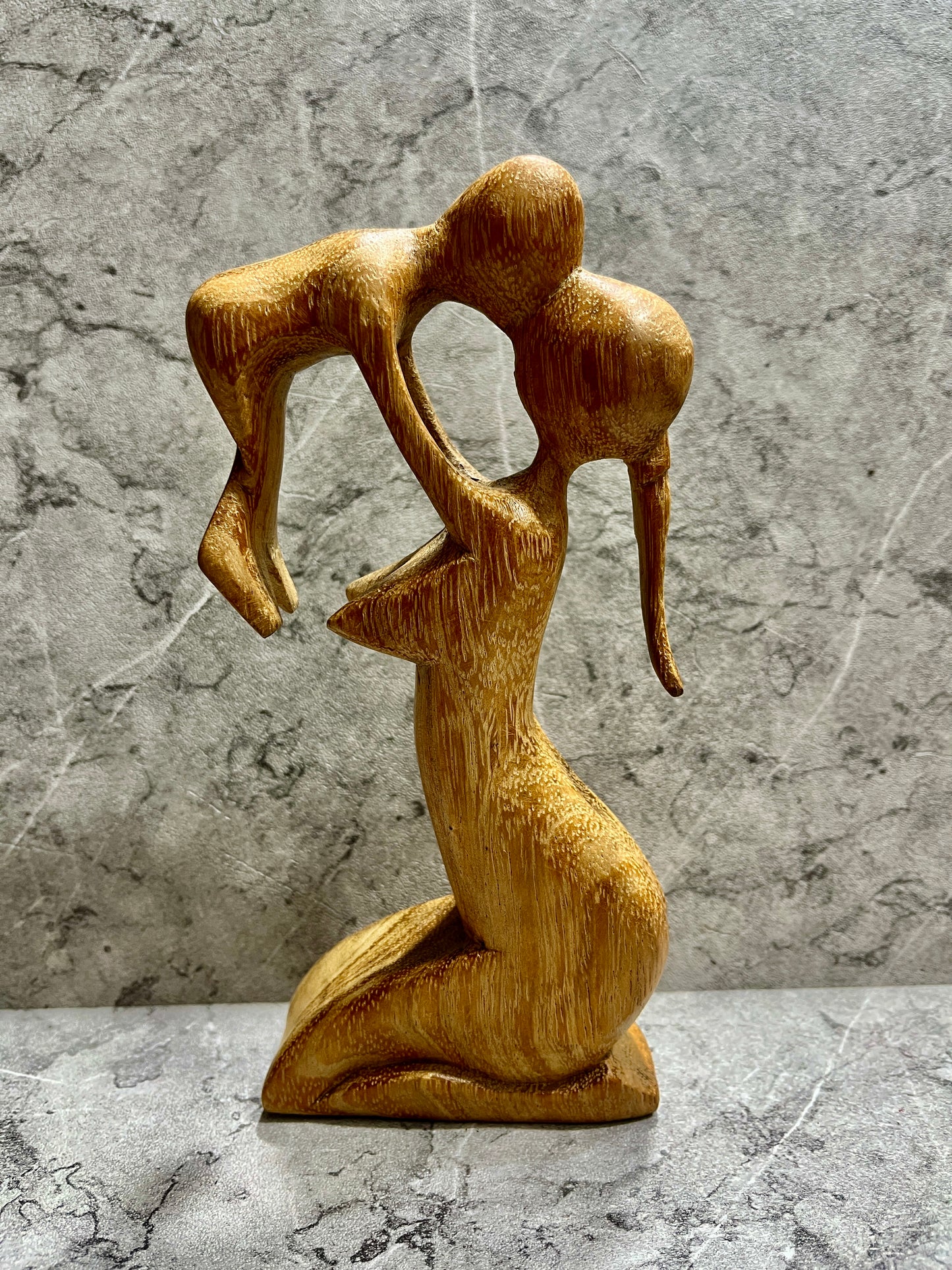 Hand-Carved Wooden Mother and Child Sculpture: Abstract Family Art
