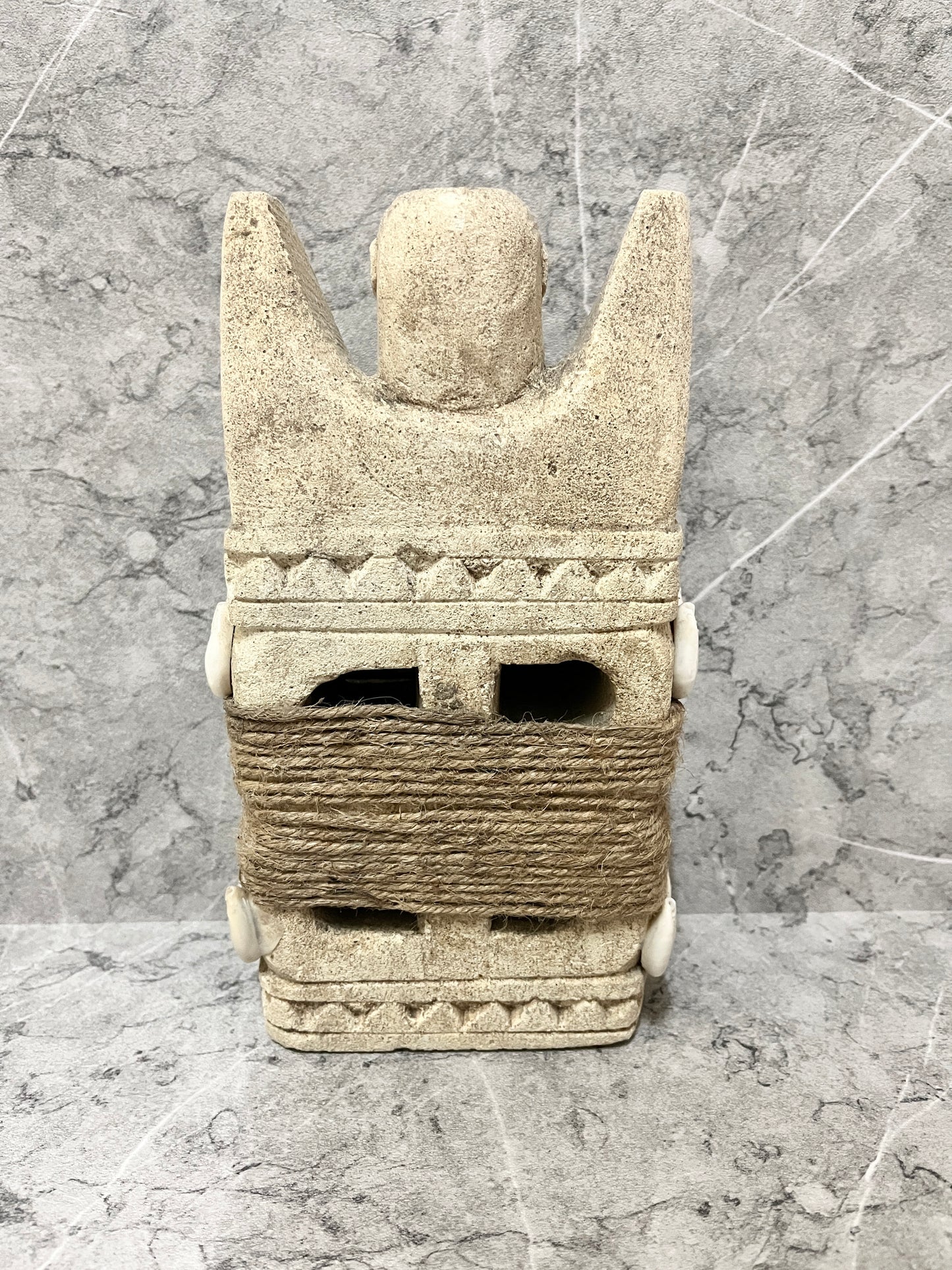 Handcarved Limestone Timor Tribal Statue: Seashell Island Decor