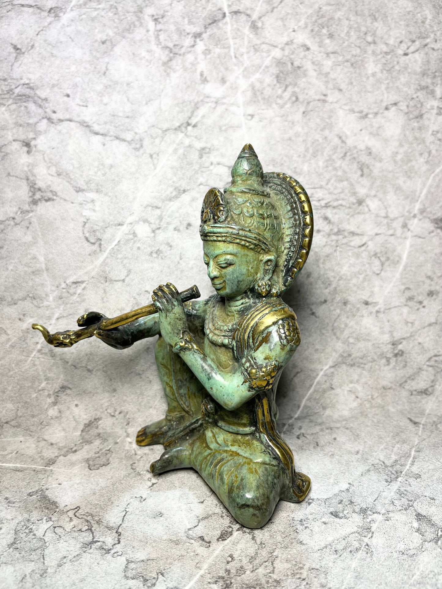 Bronze Krishna Sculpture: Balinese Hindu God Figure