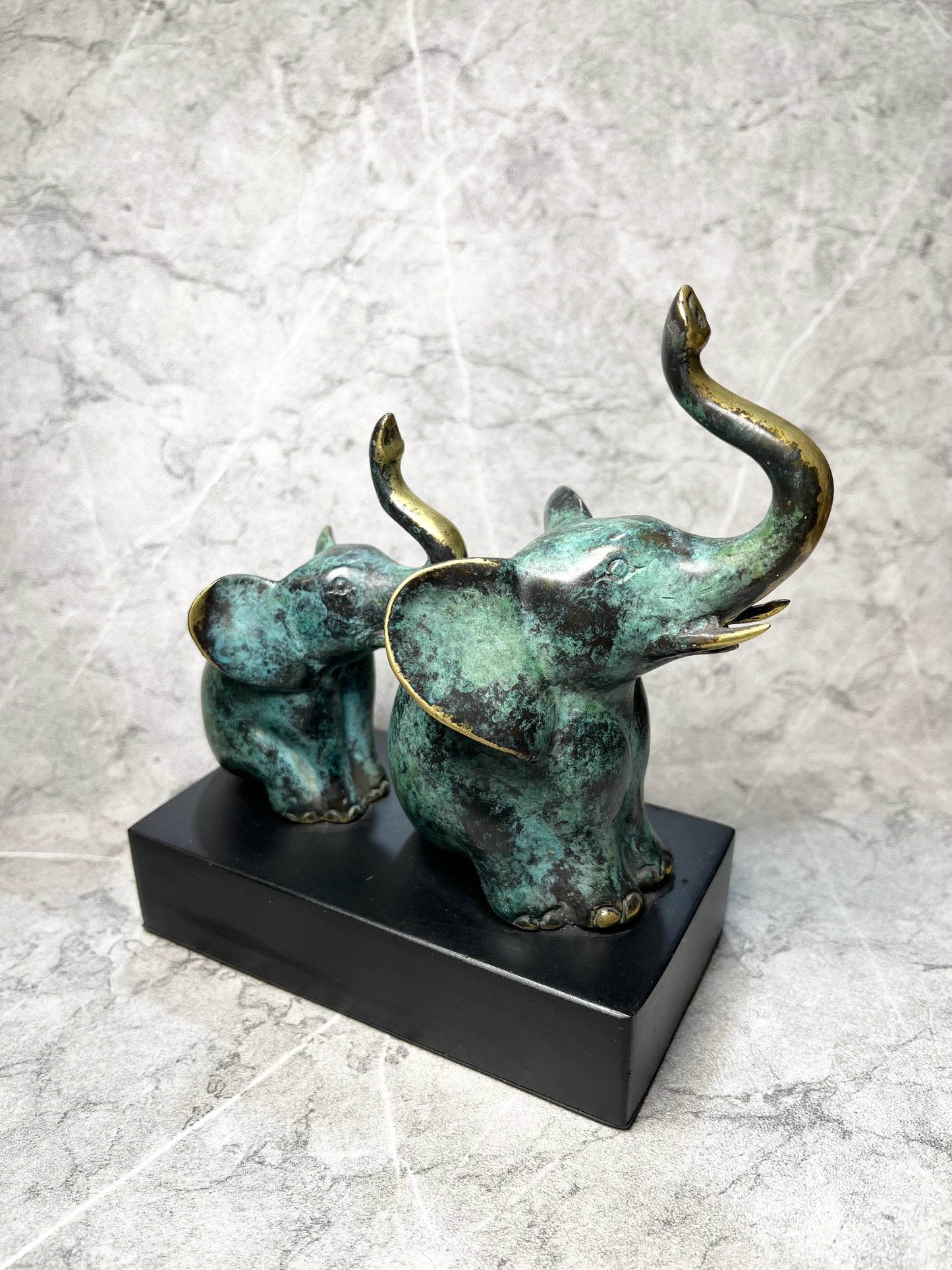 Bond of Strength – Bronze Abstract Two Elephants on Iron Stand | Modern Balinese Art
