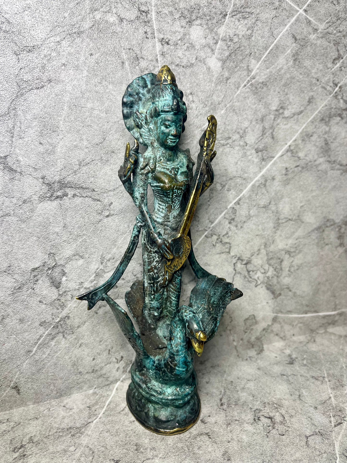 Bronze Saraswati Statue: Hindu Goddess of Wisdom, Balinese Art
