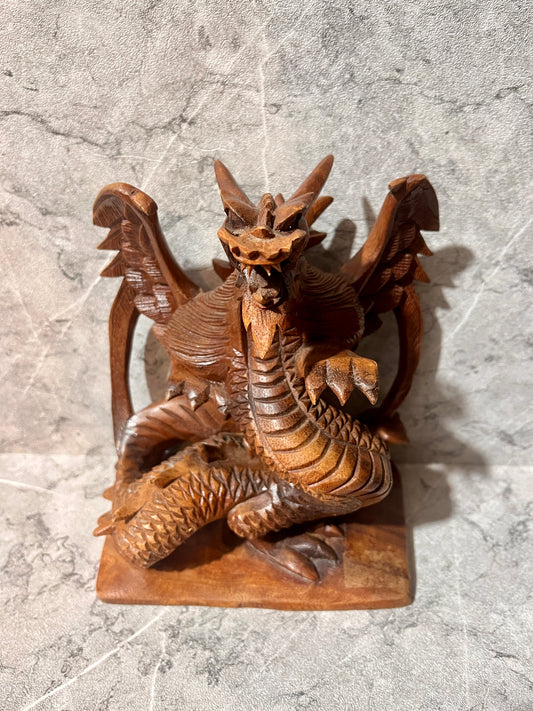 Wooden Dragon Sculpture – Hand-Carved Balinese Art Figure | Mythical Home Decoration