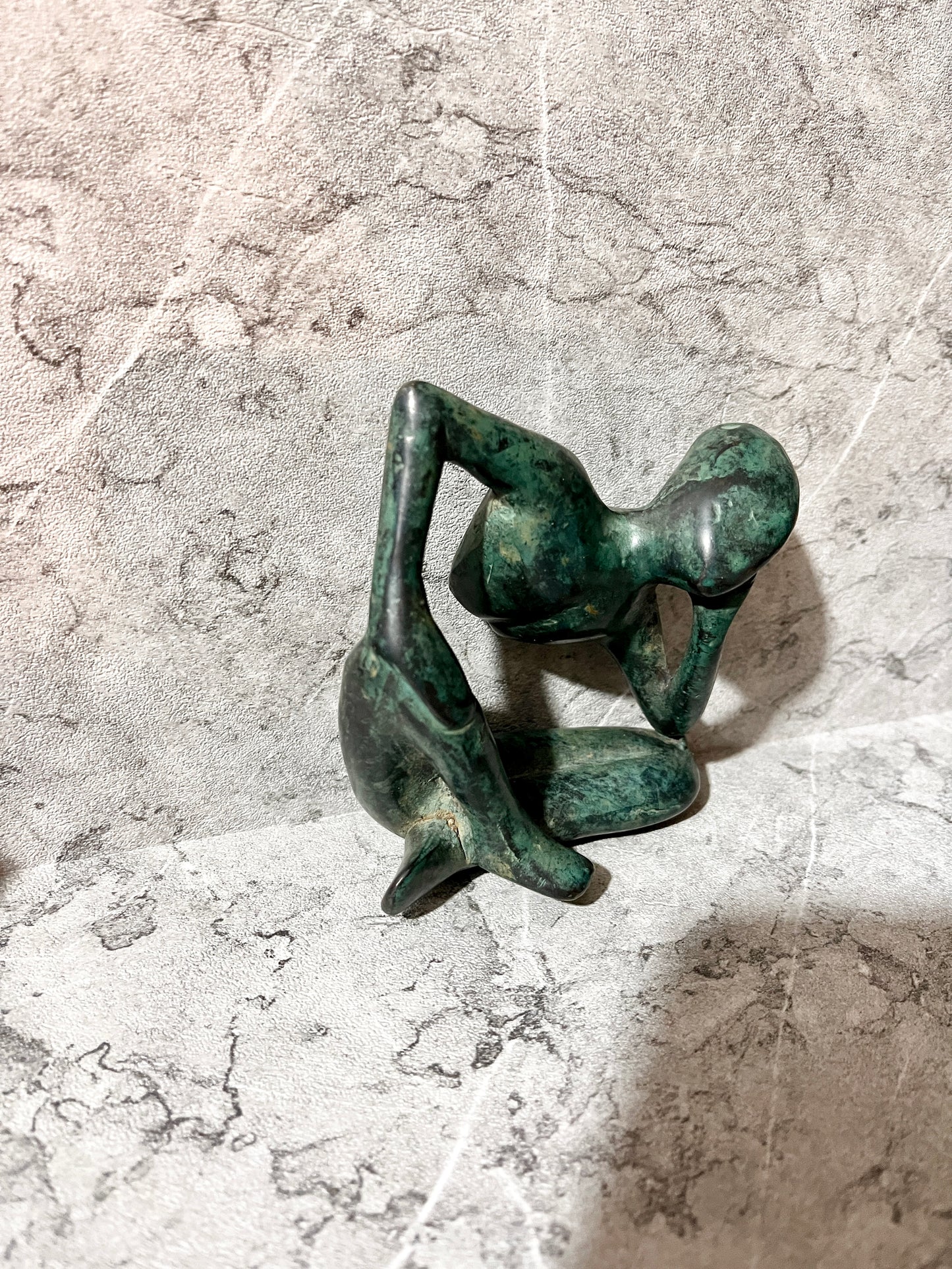 Abstract Bronze Woman Pensive Figure – Handmade Balinese Sculpture | Thoughtful Art Decoration