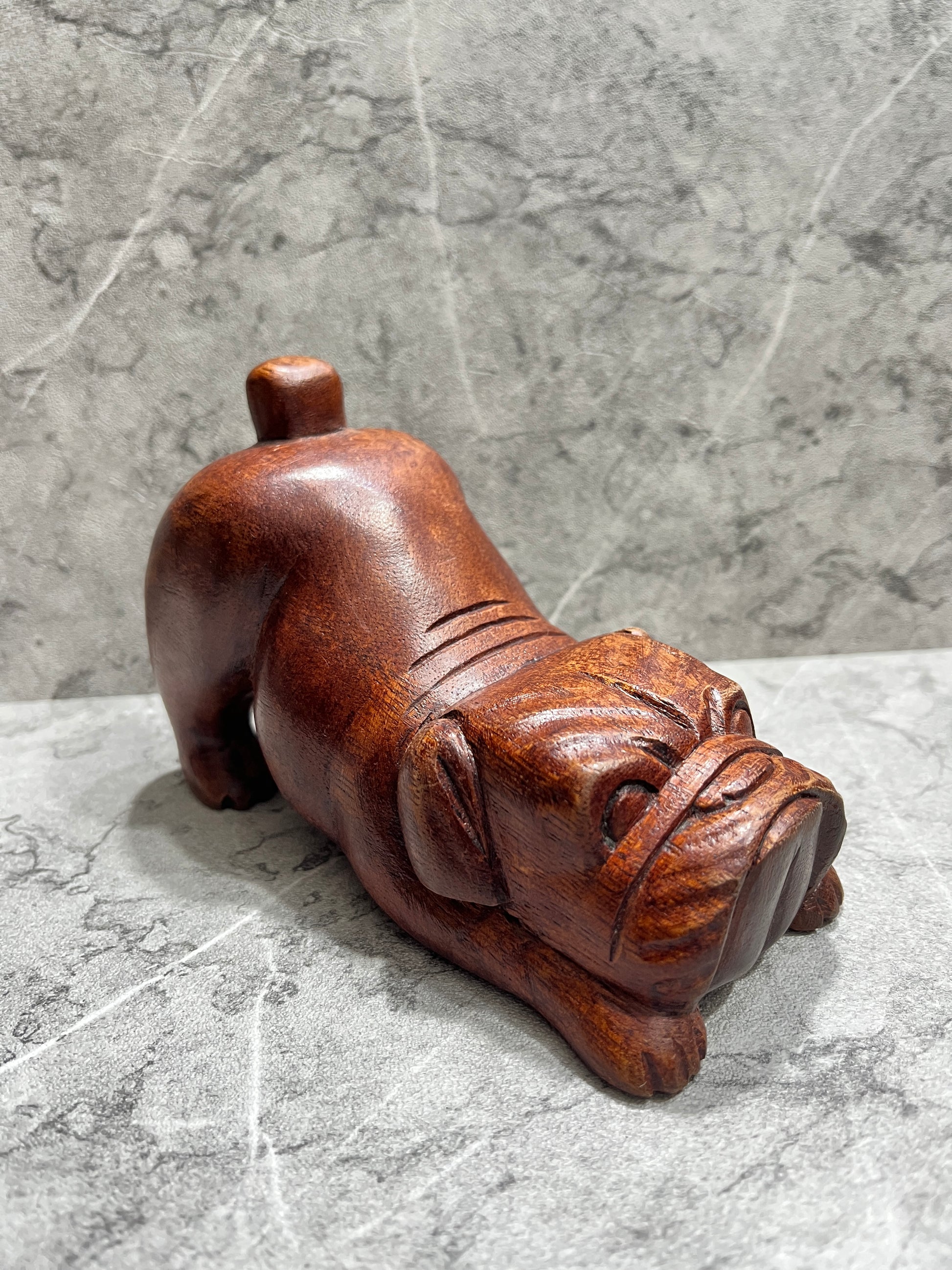 Hand-Carved Wooden Pitbull Sculpture: Balinese Rustic Home Decor