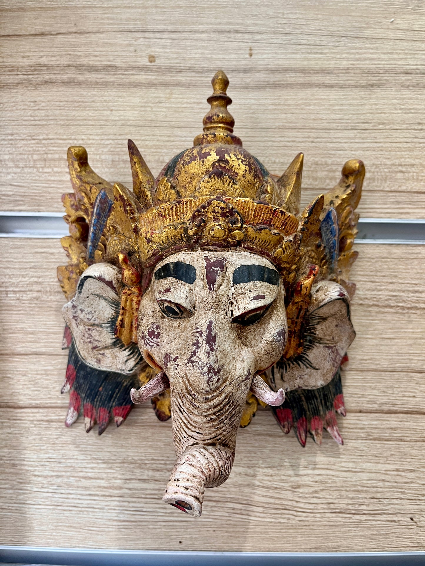 Wooden Ganesha Mask – Hand-Carved Hindu God Wall Sculpture | Balinese Spiritual Home Décor, handmade, gift, housewarming, wall decoration.