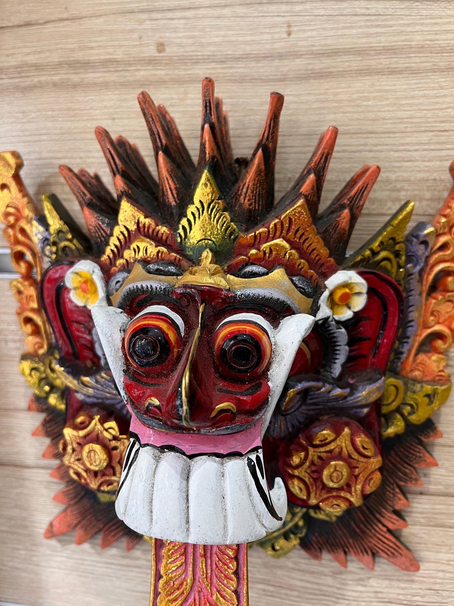 Wooden Balinese Rangda Mask – Handcrafted Wall Sculpture | Guardian Spirit of Balinese, housewarming, home decor, gift, handmade.