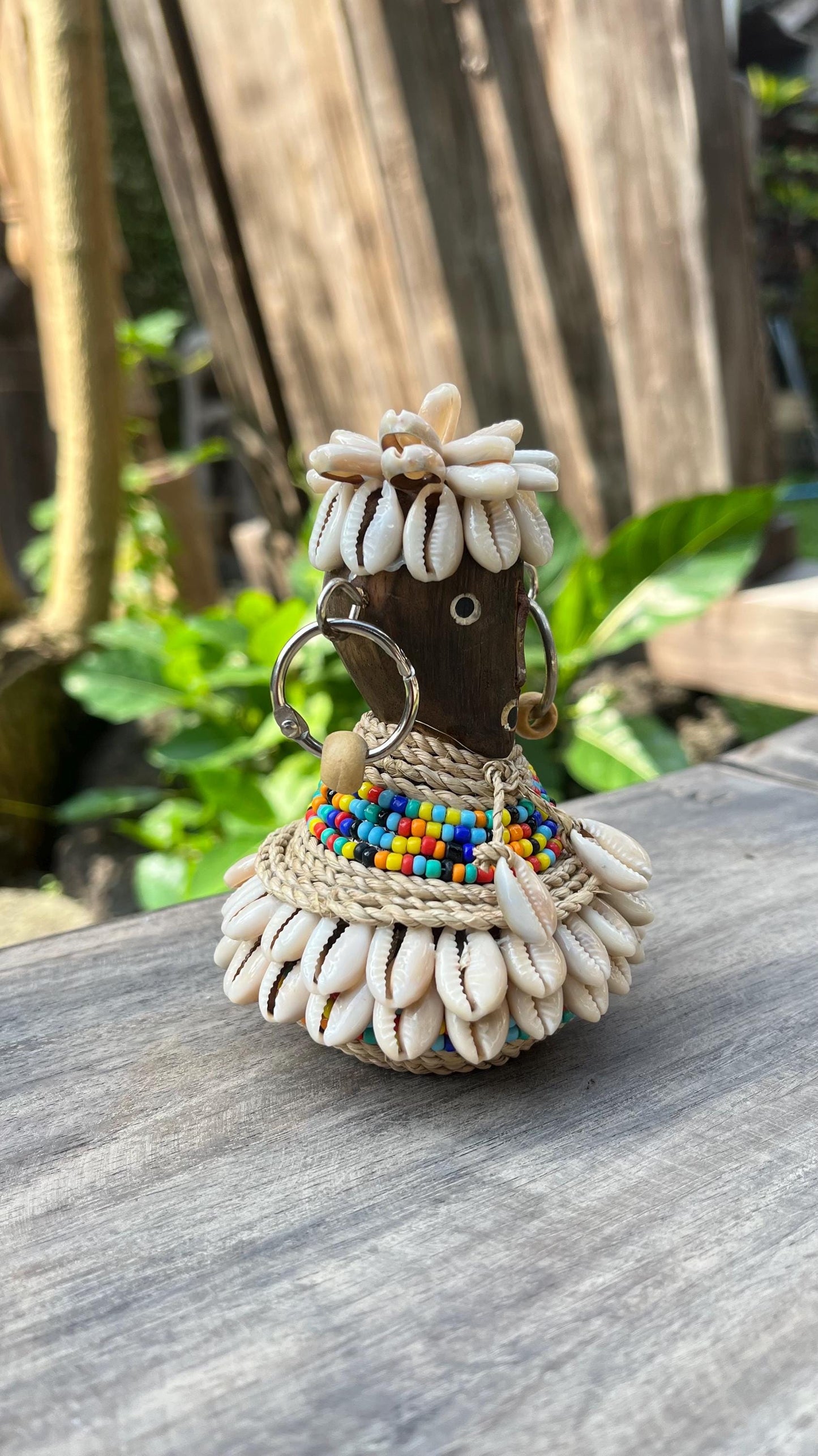 Handmade Shell & Bead Tribal Figurine: Cultural Decor