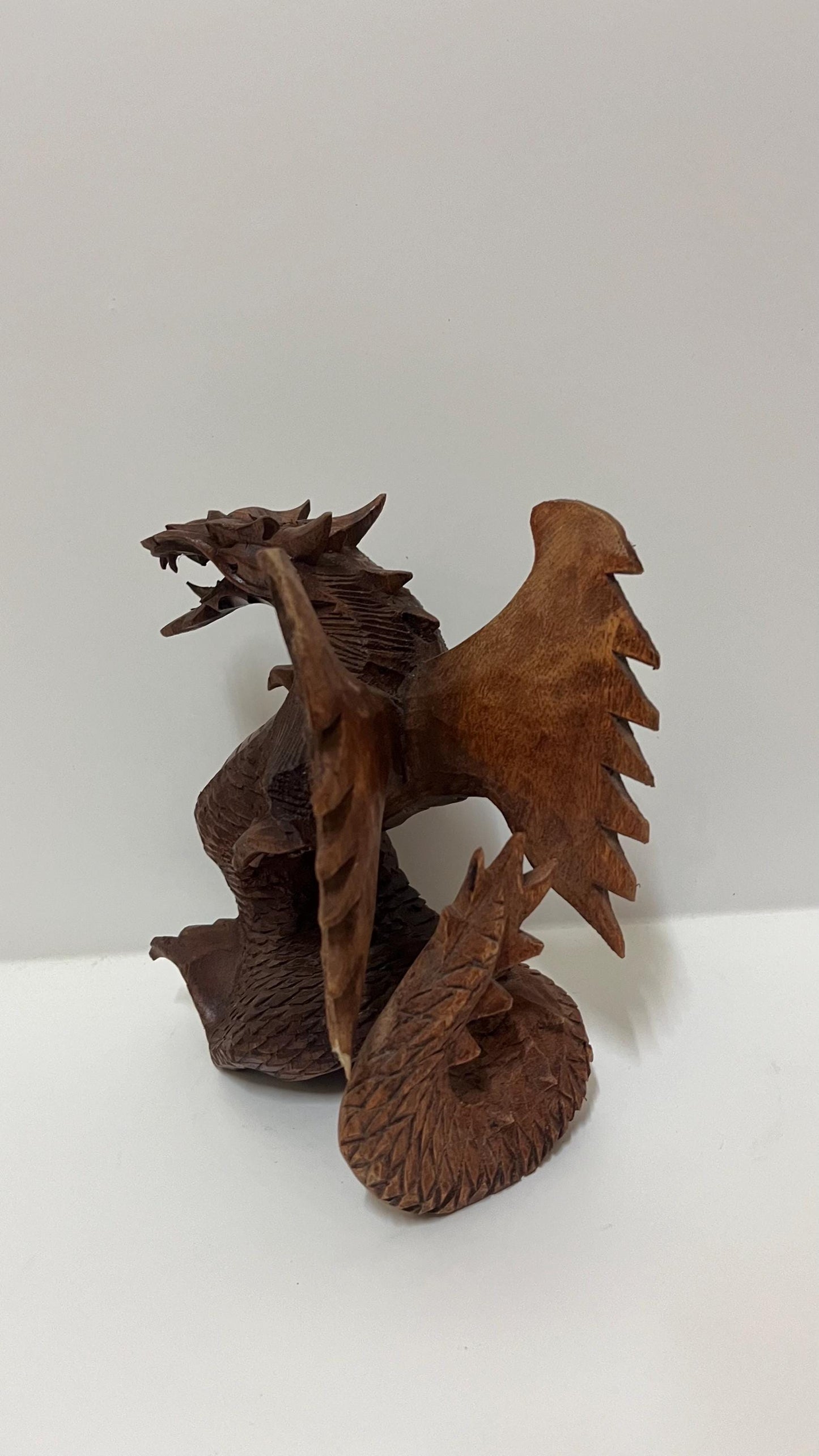 Hand-Carved wooden Dragon Sculpture: Balinese Tribal Art (8.66 inches