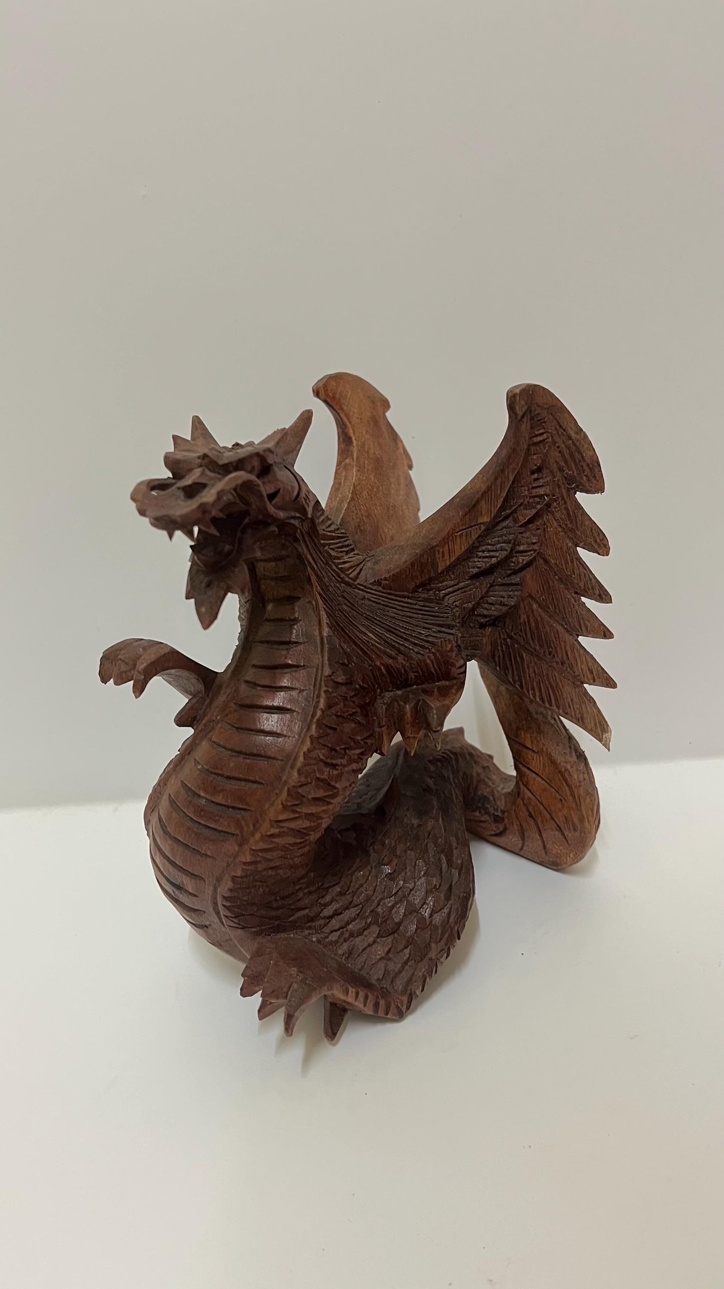 Hand-Carved wooden Dragon Sculpture: Balinese Tribal Art (8.66 inches