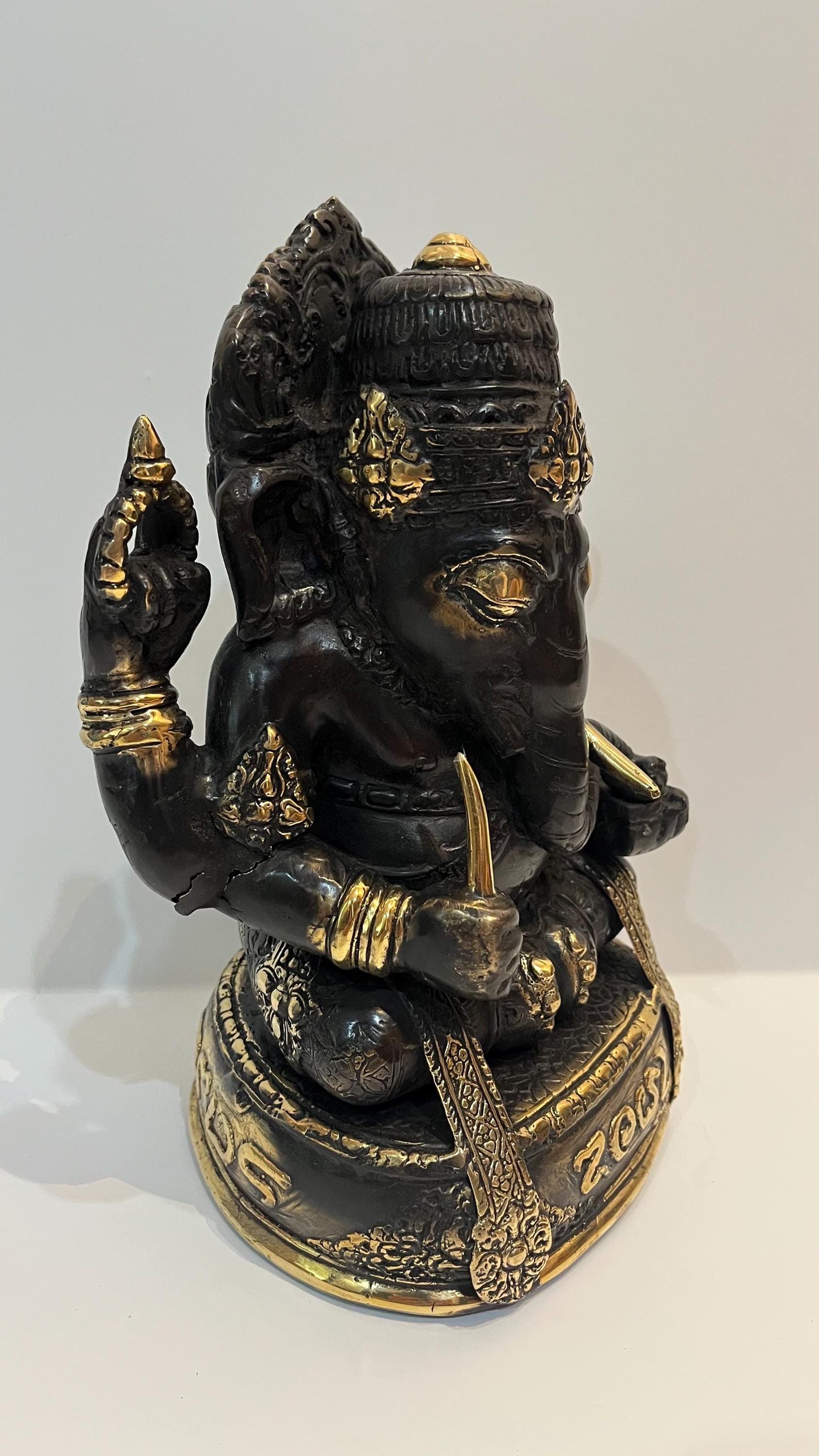 Handmade Bronze Ganesha Statue: Balinese Black and Gold Sculpture