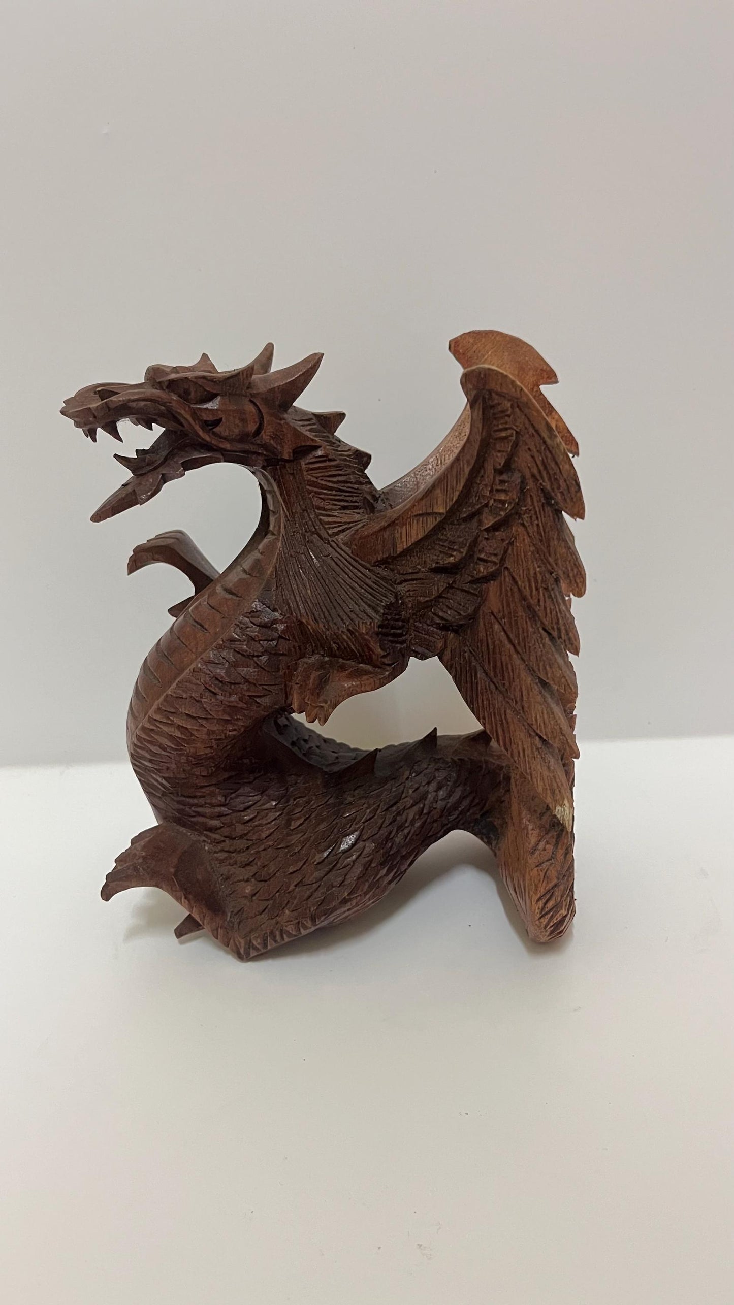 Hand-Carved wooden Dragon Sculpture: Balinese Tribal Art (8.66 inches