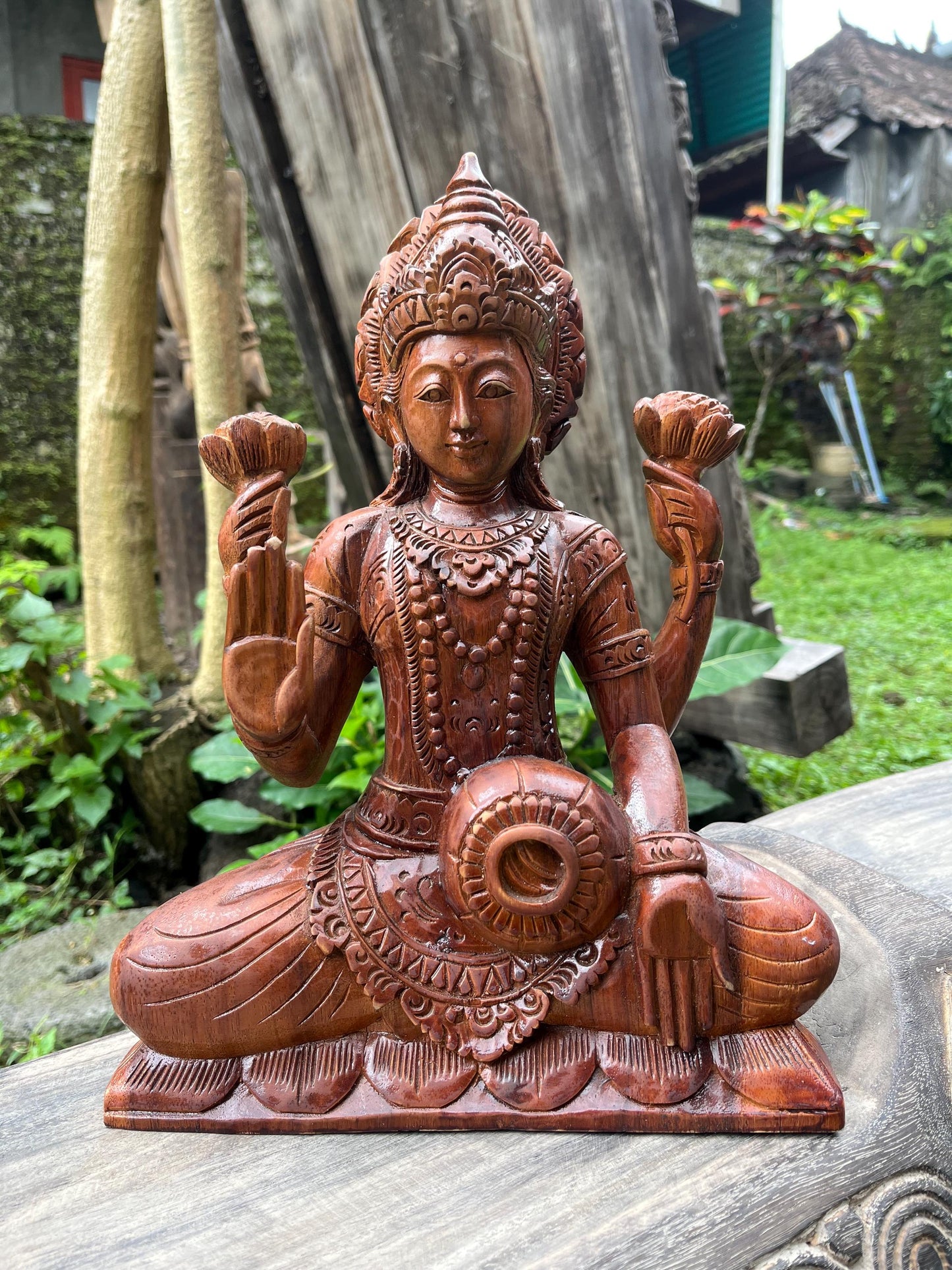 Handmade Wooden God Krishna Sculpture – Balinese Spiritual Decor (13 inches)