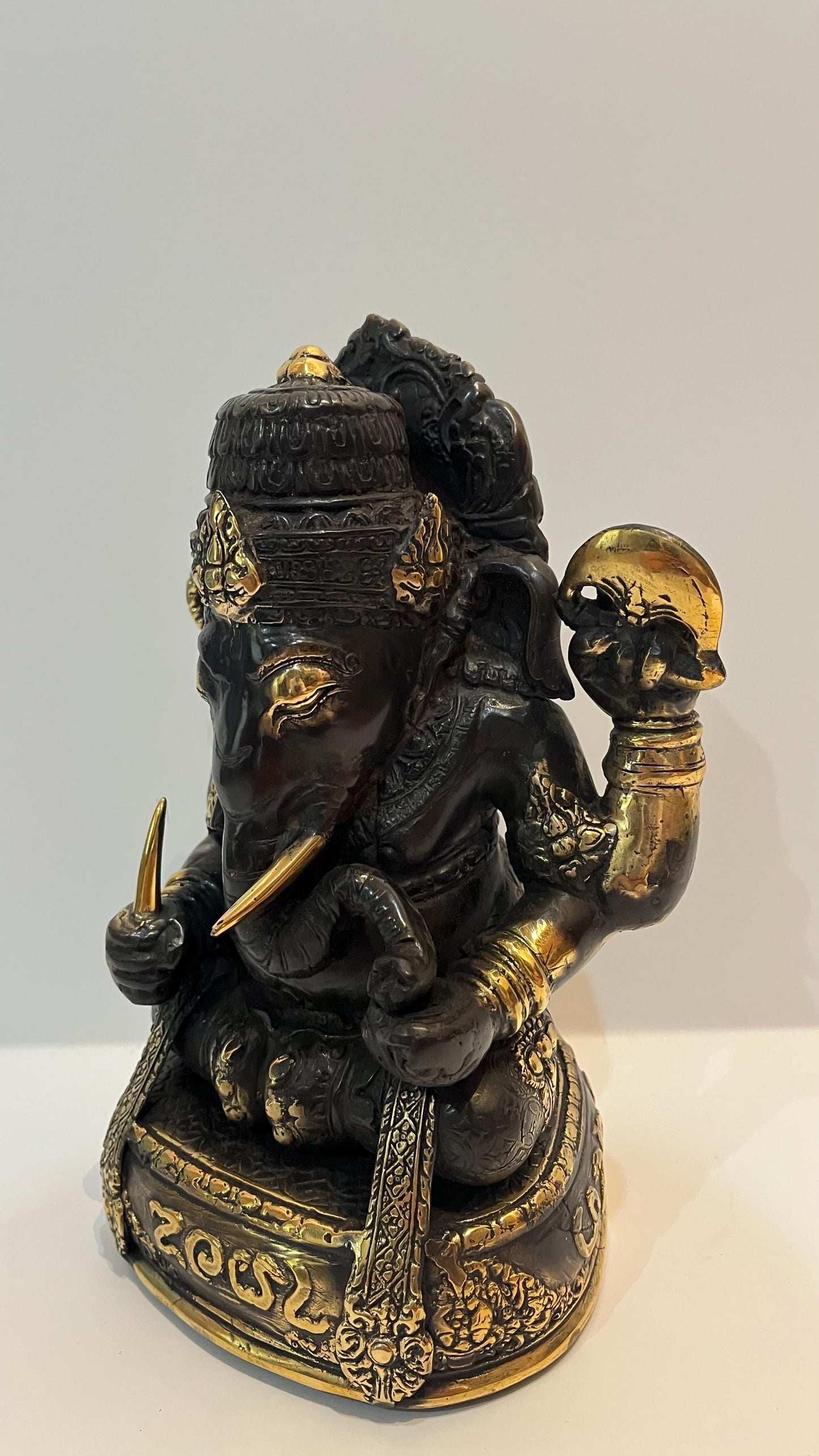 Handmade Bronze Ganesha Statue: Balinese Black and Gold Sculpture