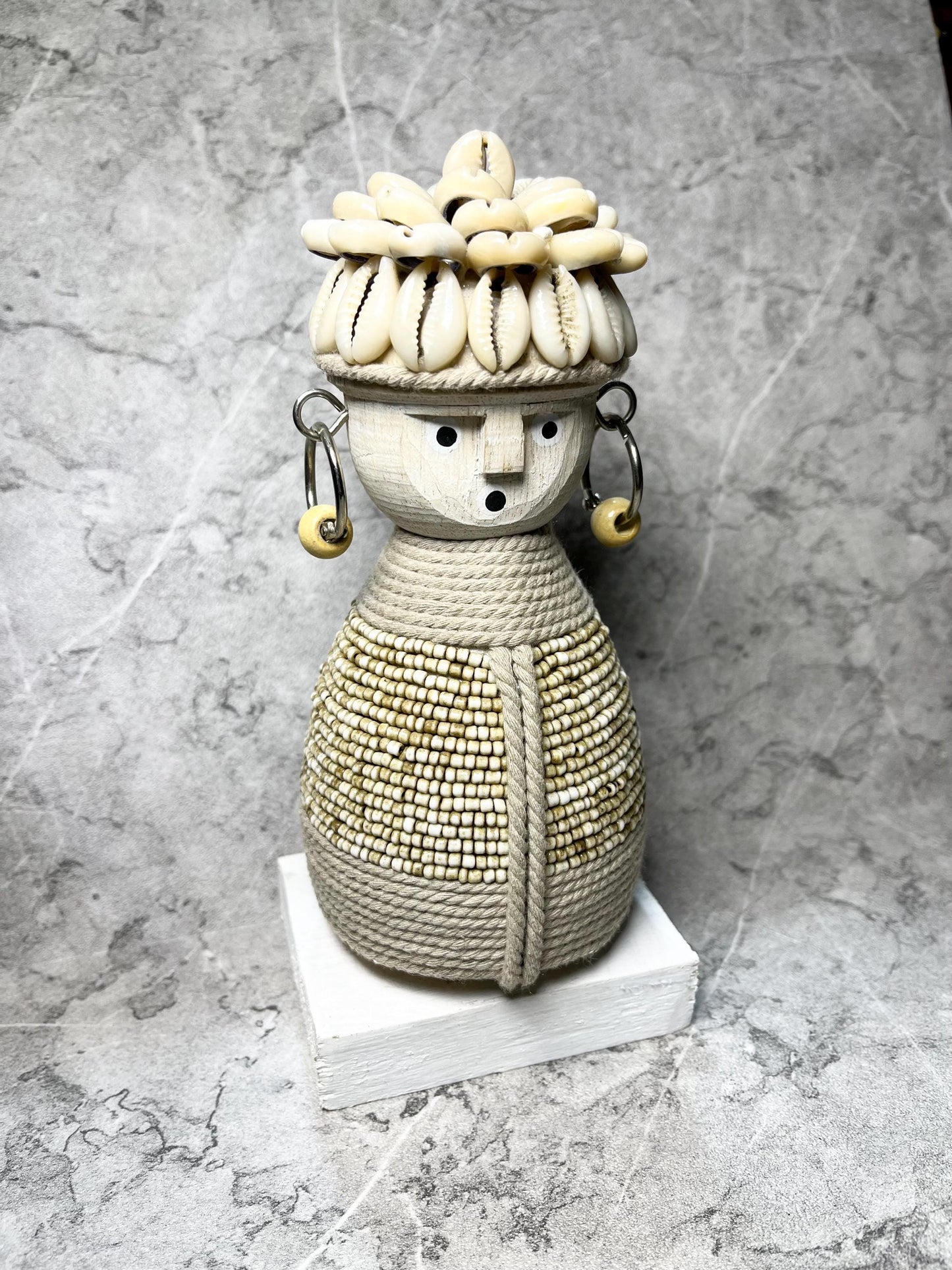 Tribal Tides – Timor Sea Shell Beaded Statue | Handcrafted Ethnic Figure Decoration