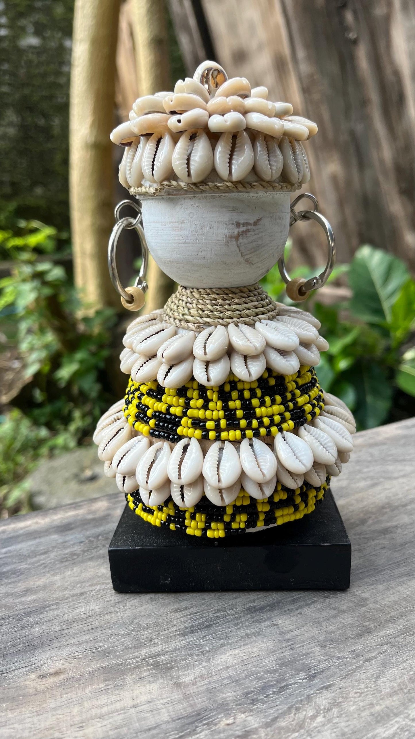 Shell & Bead Tribal Figurine – Handmade Cultural Decor (7.9 inches)