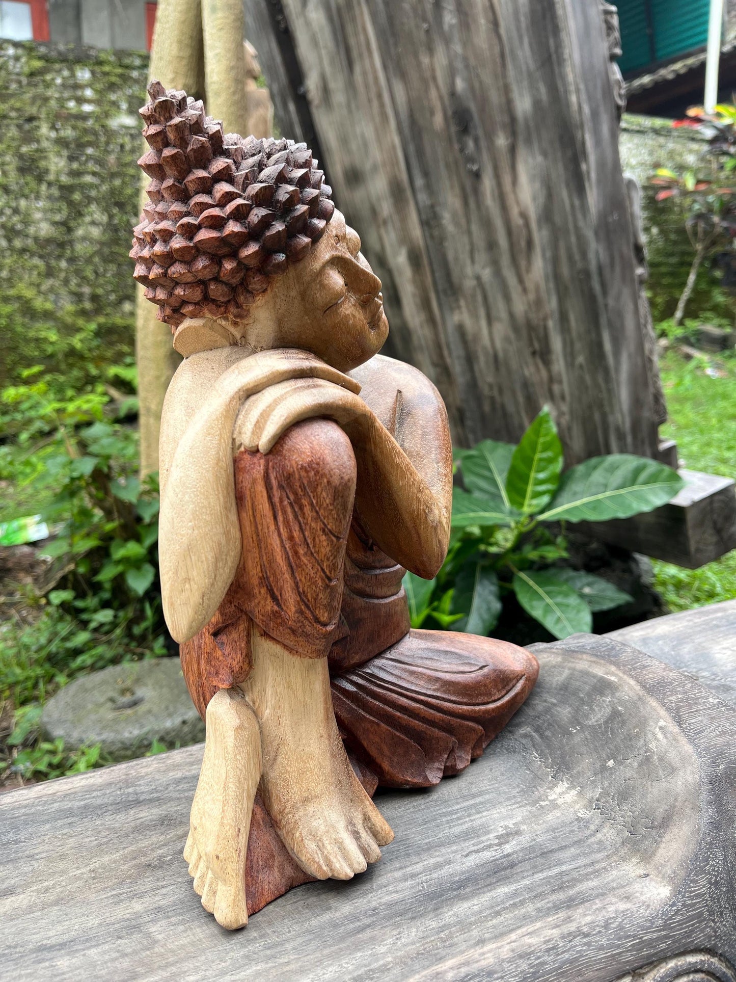 Wooden Buddha Sculpture – Hand-Carved Spiritual Decor by Balinese Artisans (12.6 inches)