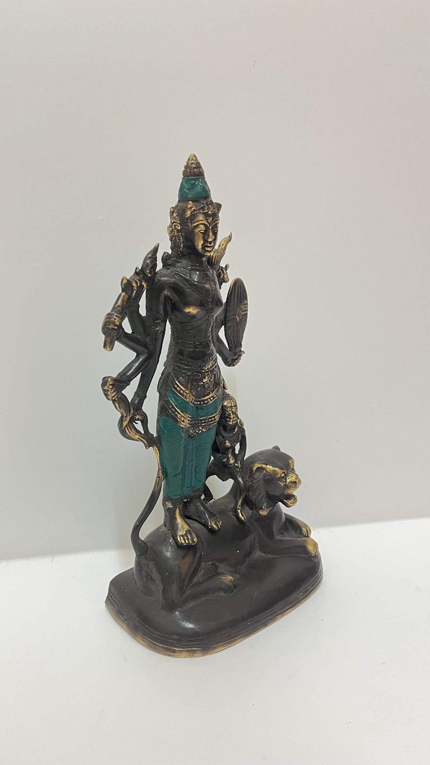 Bronze Goddess Durga With Lion